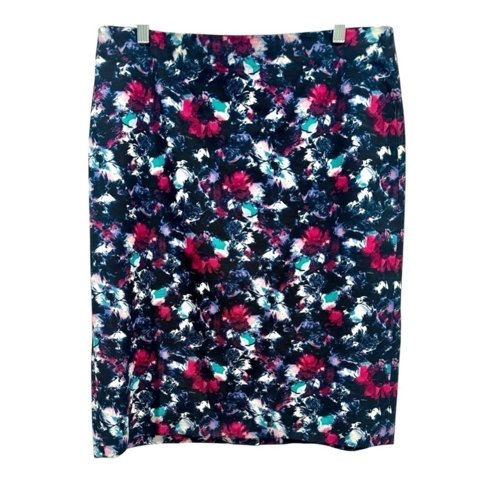 Talbots Pencil Skirt Cotton Blend Classic Workwear Back Zip Slit Floral Size 12